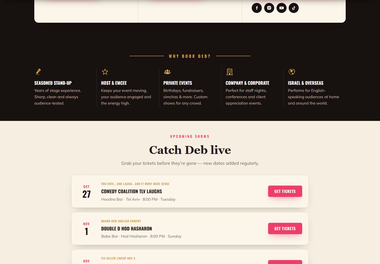 Live shows and event bookings on the Deb Kaye website